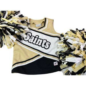 SAINTS Child Cheerleader Uniform Top ONLY 2 Pom Poms Girls Size 8/10 28" Chest